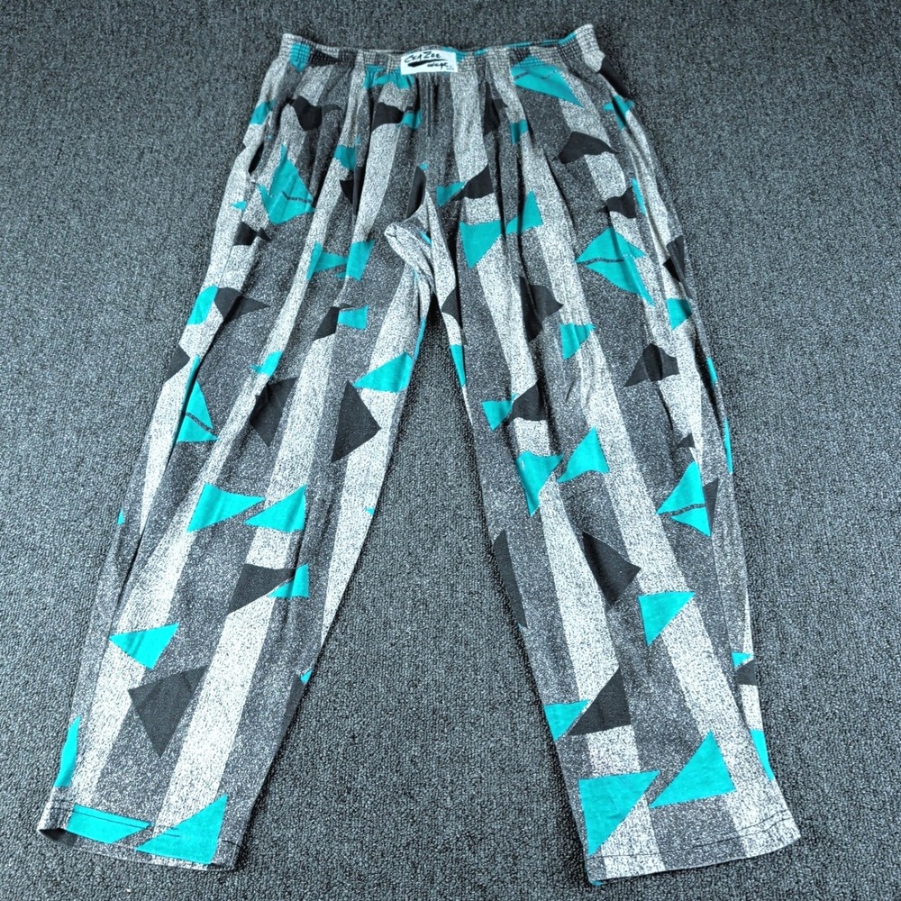 Crazee Wear Vintage Pants Size M Womens Grey Teal Geometric Baggy 90s Gym USA